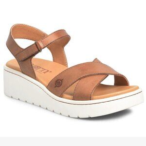 BORN Katrina Ankle Strap Platform Wedge Sandal  Tan Leather  Women Size 10  NWOB